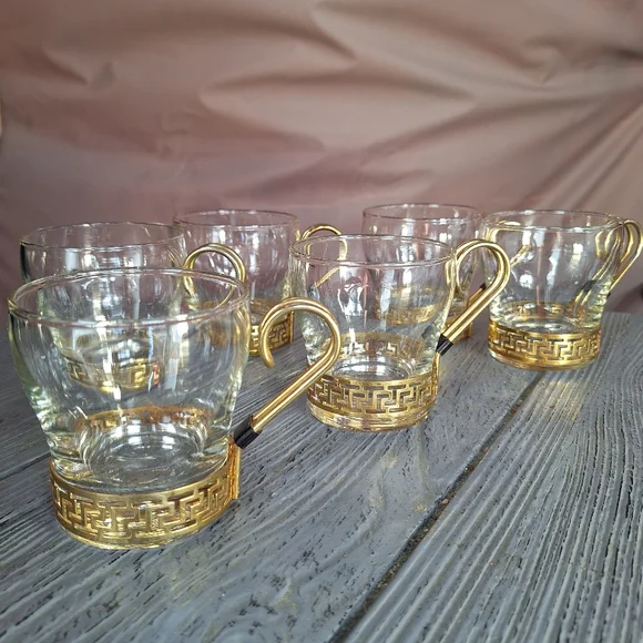 Vintage Libbey Glass Co. "Greek Key" Continental Coffee Cups 6 - Picture 3 of 10